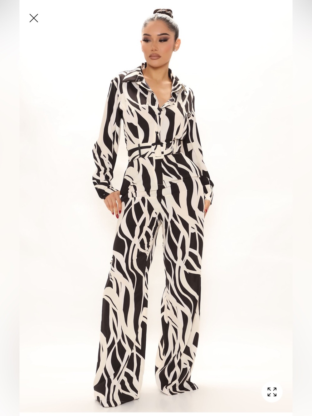 Fashion Nova Black & White Zebra-Stripe Wide Leg Jumpsuit